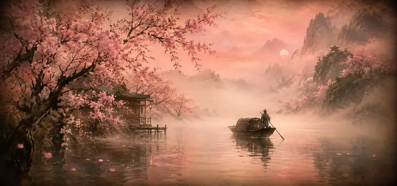 黄豆视频推荐短剧《桃花渡口再嫁你》主题插画
